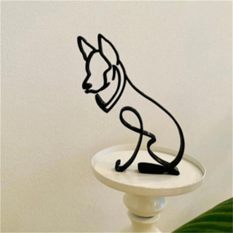 Minimalist Metal Dog and Cat Sculpture - Image 3